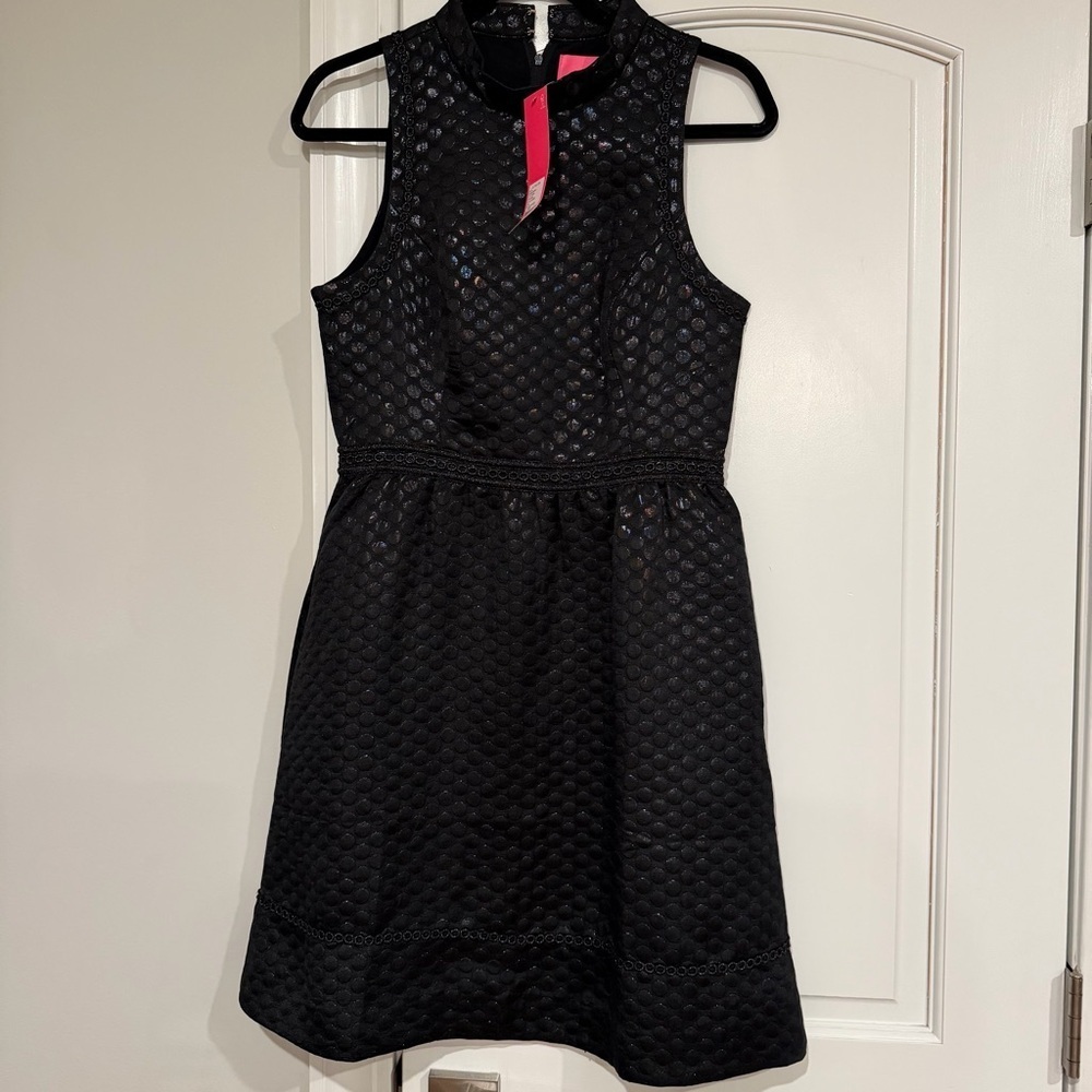 LILLY PULITZER Zaria Dress Black Polka Dot Size 4 Cocktail Goth Preppy Festive - Picture 4 of 9